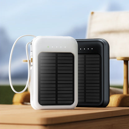 🔋 50% RABATT NU! Självförsörjande mini solpowerbank med inbyggd kabel – fyra kablar, solcellsladdning & LED-ficklampa – perfekt för utomhus och nödsituationer ✨