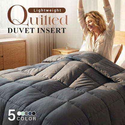 Lätt & Andningsbart Quiltat Täcke – Dunalternativ, Box-Sömmar, Allergivänligt & Maskintvättbart, 5 Färger 🛏️☁️