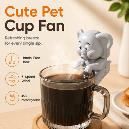 💨 50% RABATT NU! ✨ Cute Pet Cup Hanging Mini Fan – handsfree-krokdesign, 3 vindhastigheter & USB-uppladdning – perfekt för skrivbordet, köket och varma drycker ☕