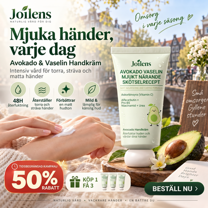 🥑 50% RABATT NU! 🧴 Handkräm med avokado och vaselin – 48 timmars återfuktning, lugnande & skonsam mot känslig hud ✨