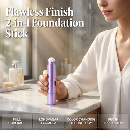 💄 50% RABATT NU! 2-i-1 färgförändrande foundationstift – inbyggd borste, full täckning & långvarig finish – perfekt för snabba fixar och resan ✨