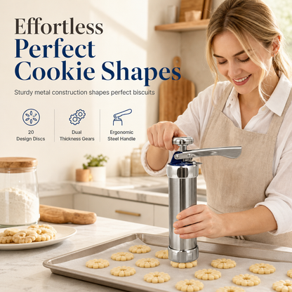 ✨ Nyhet 2026 – 50% RABATT NU! 🔆 DIY Cookie Press Kit med 20 diskar för bakning – enkel, jämn & hållbar – perfekt för hemmagjorda kex och kakor 🍪
