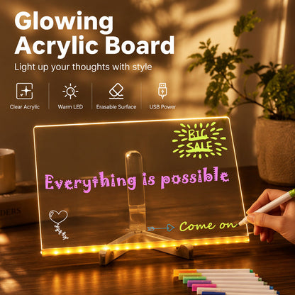 🔆 50% RABATT NU! Rewritable LED Note Board med 7 färgpennor – glödande akryltavla, silkeslen skrivyta & varmt LED-ljus – perfekt för anteckningar, barnens teckningar och mysig rumsbelysning ✨