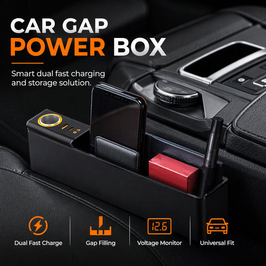 🛡️ 50% RABATT NU! Multifunktionell förvaringsbox för bilens sätesglipa med USB-laddning – fyller glipan, ger snabb PD/QC-laddning & håller kupén organiserad – perfekt för pendling och långresor ✨