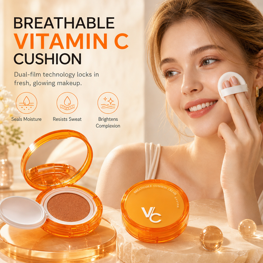 💄 50% RABATT NU! Vitamin C Lightweight Air Cushion Foundation – andningsbar C-vitaminkudde, svettät & strålande hela dagen – perfekt för en fräsch och jämn hy ✨