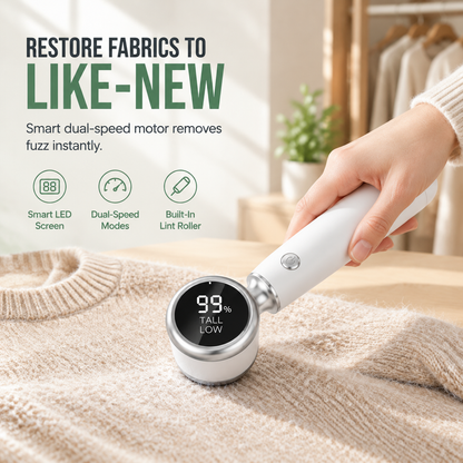 🧥 50% RABATT NU! Uppladdningsbar elektrisk luddborttagare med smart digital display – två hastigheter, härdat stålnät & starkt sugsystem – perfekt för att återställa kläder till nyskick ✨