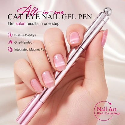 💅 50 % RABATT NU! ✨ All-in-One Cat Eye Nail Gel Pen 6-i-1 – bas, färg, förstärkning och överlack i en penna, med inbyggd magnet för cat eye-effekter och enkel applicering hemma 🧲
