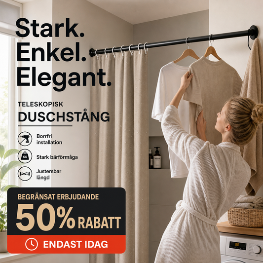 🔧 50% RABATT NU! Justerbar spännstång – skadefri montering, teleskopdesign & halkfria ändar – perfekt för dusch, gardiner, garderober och rumsavdelare 🏠✨