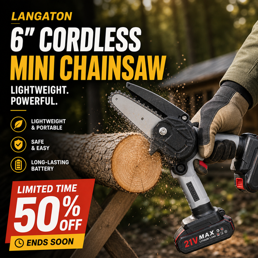 🔧 50% RABATT NU! 6‑tums sladdlös minimotorsåg med 2 batterier – kraftfull, lätt & ergonomisk – perfekt för ved, beskärning och trädgårdsarbete 🌲⚡
